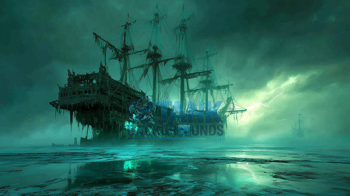 Spooky Ghost Ship aquarium background