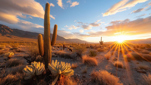 Arid Desert with Detailed Cactus and Sun terrarium background