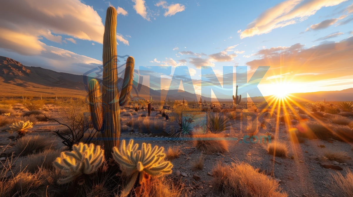Arid Desert with Detailed Cactus and Sun terrarium background