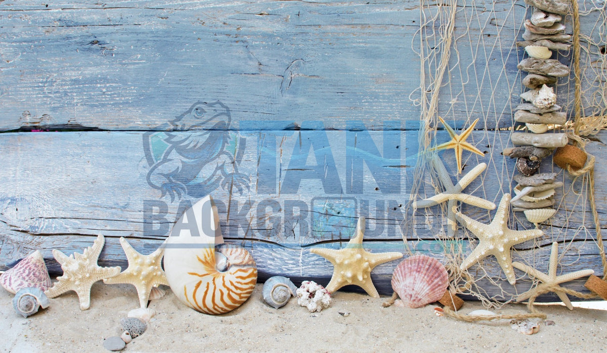 Blue Wood Plank with Starfish