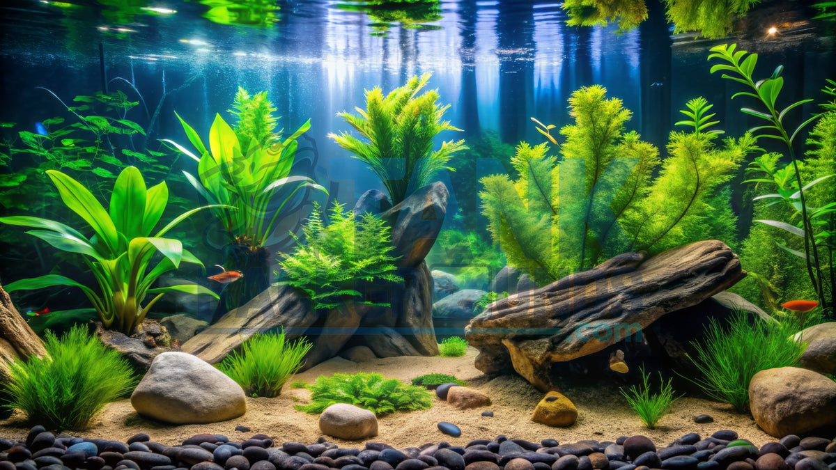Bright Green Plants with Driftwood aquarium background