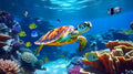 Colorful Sea Turtle with Friends aquarium background
