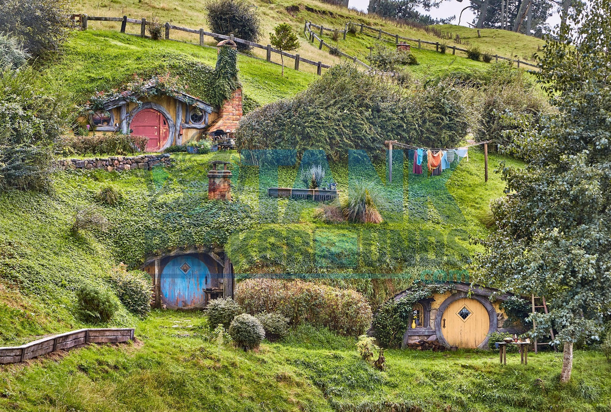 Hidden Hillside Village fantasy terrarium background