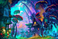 Mushroom House fantasy terrarium background