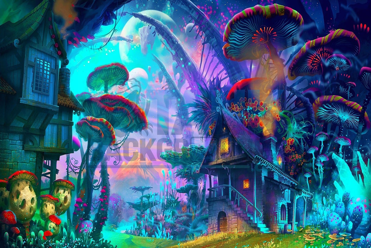 Mushroom House fantasy terrarium background
