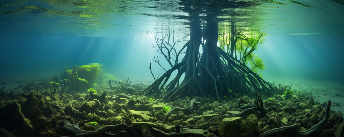 Rocky Mangroves with Rays of Sun aquarium background