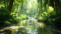 Sunlit Jungle Waterfall background