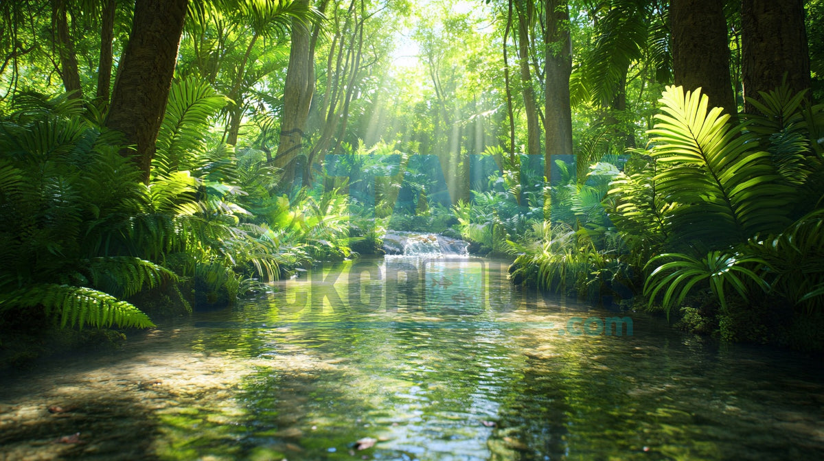 Sunlit Jungle Waterfall background