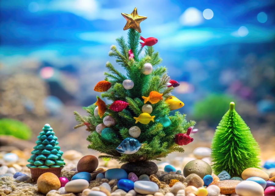 Underwater Christmas Tree with Fish aquarium background